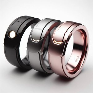 Modern tasarım ve dayanıklılığı bir araya getiren bu üçlü alyans koleksiyonu, antrasit siyah, beyaz ve rose altın tonlarıyla göz alıcı bir şıklık sunuyor. Her biri, benzersiz detayları ve sofistike yapısıyla özel anlarınızı taçlandırmak için tasarlandı.