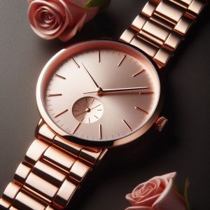 Modern tasarıma sahip, rose altın kaplamalı metal kordonlu bir kol saati. Minimalist ve şık görünümüyle zarif bir estetik sunuyor.